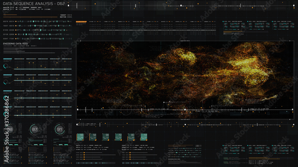 Poster Futuristic holographic data sequence simulation of artificial neural networks intelligence analysis head up display background