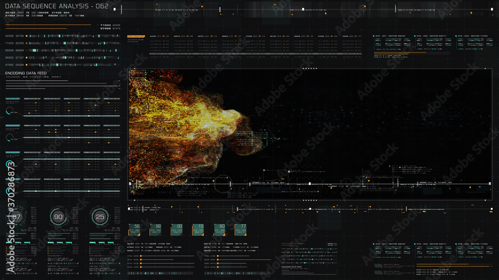 Poster Futuristic holographic data sequence simulation of artificial neural networks intelligence analysis head up display background