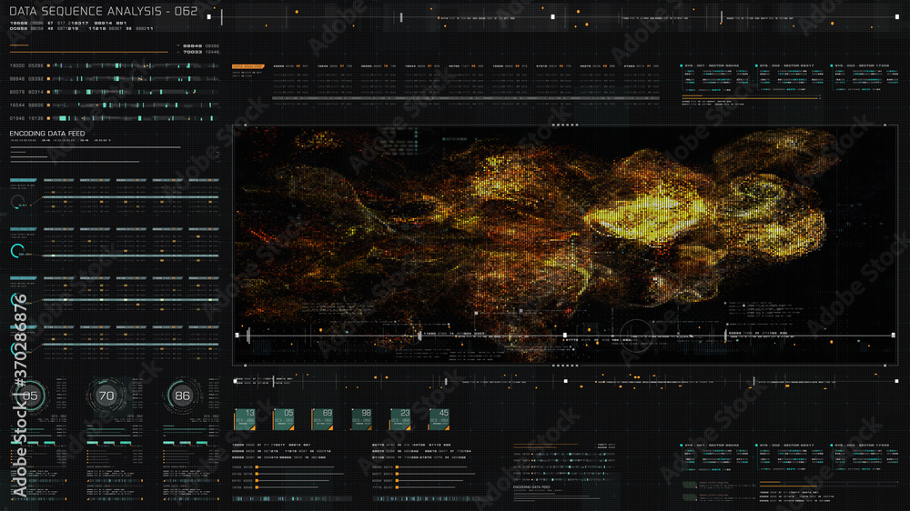 Poster Futuristic holographic data sequence simulation of artificial neural networks intelligence analysis head up display background