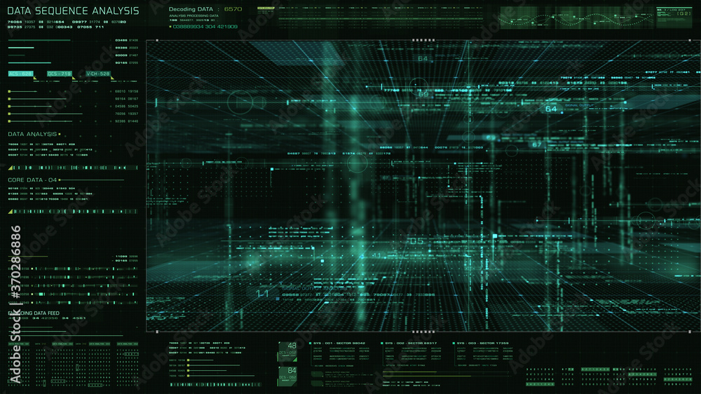 Poster Futuristic holographic data sequence simulation of artificial neural networks intelligence analysis head up display background