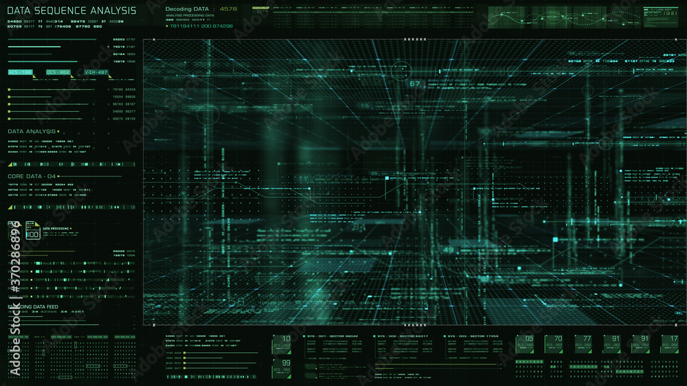Aufkleber Futuristic holographic data sequence simulation of artificial neural networks intelligence analysis head up display background