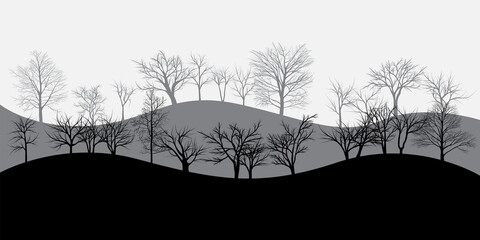 different silhouettes of landscape with trees. - 370286802