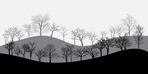 different silhouettes of landscape with trees. - 370286812