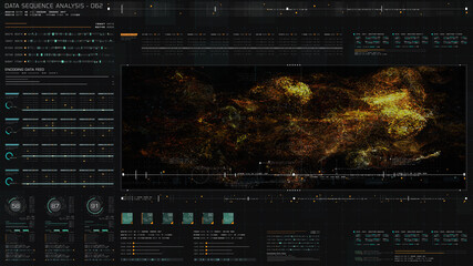 Futuristic holographic data sequence simulation of artificial neural networks intelligence analysis head up display background
