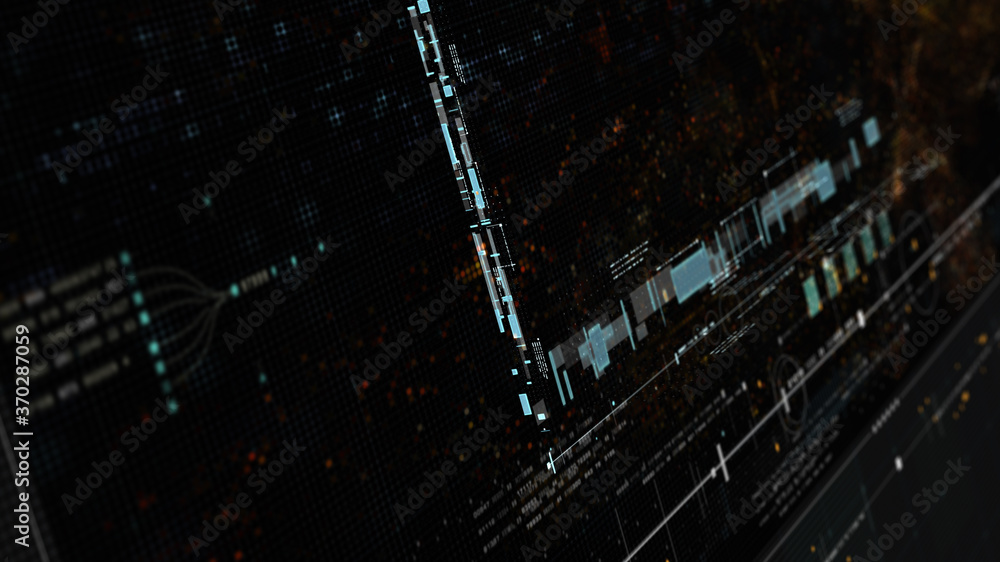 Aufkleber Futuristic holographic data sequence simulation of artificial neural networks intelligence analysis head up display background