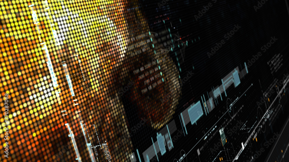 Aufkleber Futuristic holographic data sequence simulation of artificial neural networks intelligence analysis head up display background