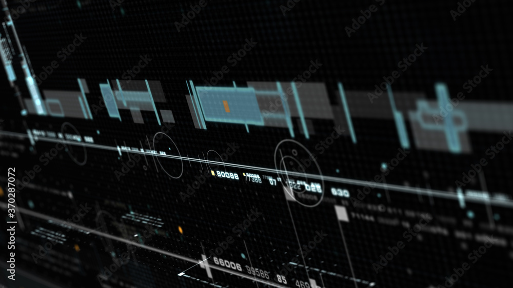 Aufkleber Futuristic holographic data sequence simulation of artificial neural networks intelligence analysis head up display background