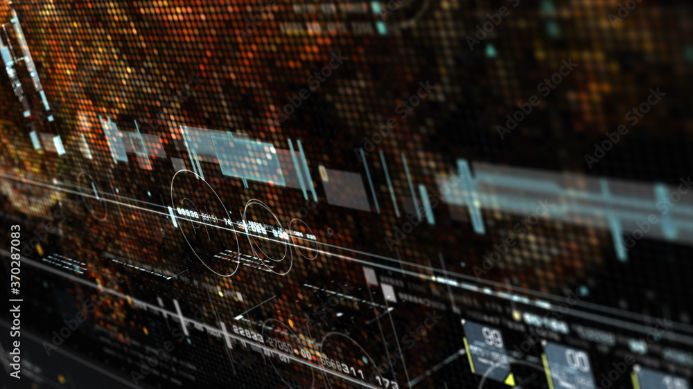 Poster Futuristic holographic data sequence simulation of artificial neural networks intelligence analysis head up display background
