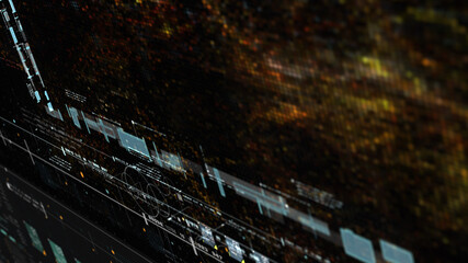 Futuristic holographic data sequence simulation of artificial neural networks intelligence analysis head up display background