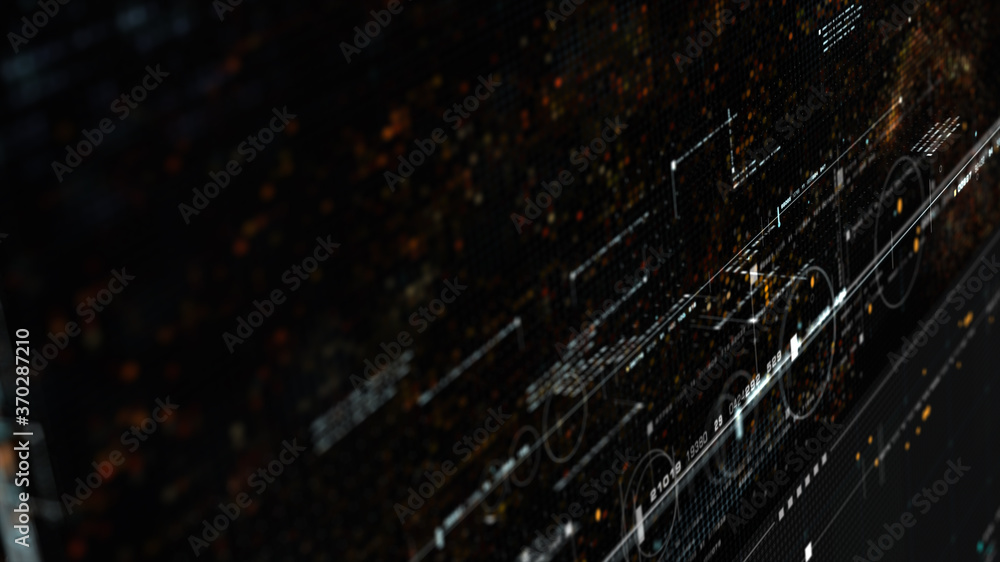 Poster Futuristic holographic data sequence simulation of artificial neural networks intelligence analysis head up display background