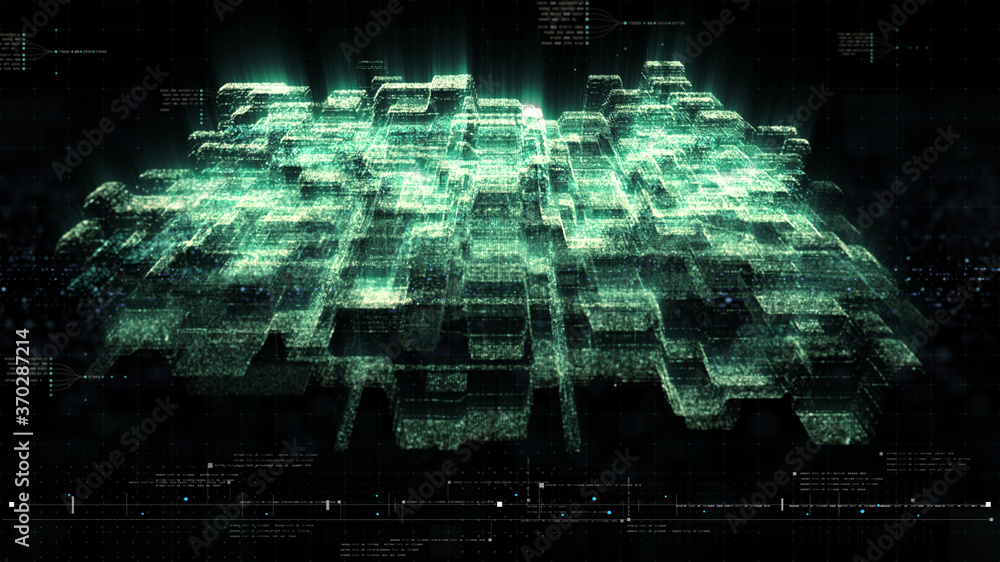 Aufkleber Futuristic holographic data sequence simulation of artificial neural networks intelligence analysis head up display background