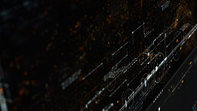 Futuristic holographic data sequence simulation of artificial neural networks intelligence analysis head up display background - Powered by Adobe