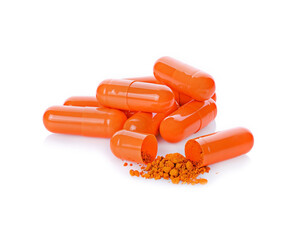 curcuma capsule isolated on white background