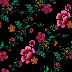 Flower Design Embroidery seamless pattern vector illustration
