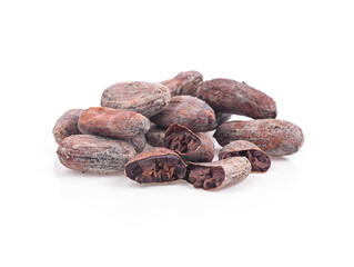 Cacao beans isolated on white background