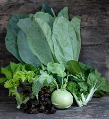  vegetable isolated on wooden background