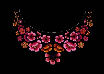 Flower Design Embroidery on black  background vector illustration