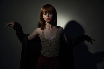 Disco funny person evening suit dark room cropped view