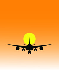 Fototapeta na wymiar sunset with airplane,vector best illustration.