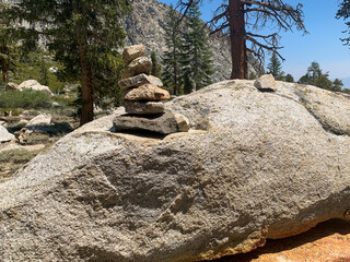 Stacked Rock Cairn in Sierra Nevada Mountains in California, Hiking in Sierra Nevada