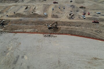 Aerial View looking down over Caterpillar Construction Excavator