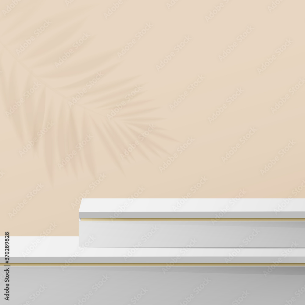Poster White and Gold Marble Podium Display Composition. Abstract Background for Product Presentation. 3d geometric shapes. Vector Illustration
