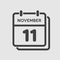Calendar icon day 11 November, template icon day