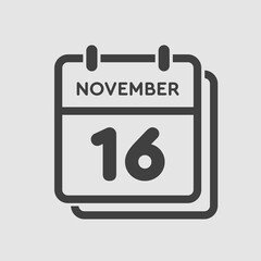Calendar icon day 16 November, template icon day