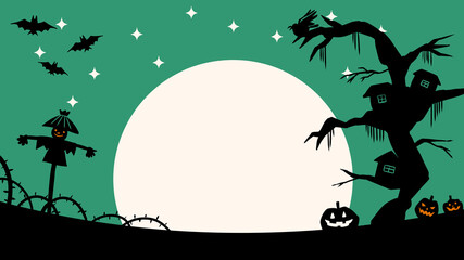 月とハロウィン　緑背景　壁紙