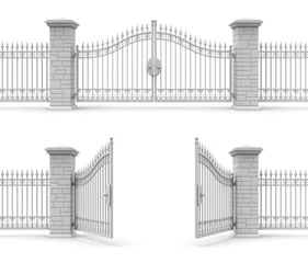 Fotobehang Clay render of open and closed iron gate - 3D illustration © mipan