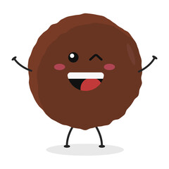 Cute flat cartoon meatball illustration. Vector illustration of cute meatball with a smiling expression.	