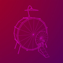 Musical instruments set. Rock band drum kit. Percussion musical instrument drums and cymbal. Wireframe low poly mesh vector illustration.