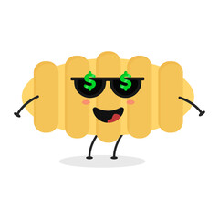 Cute flat cartoon Italian pasta illustration. Vector illustration of cute pasta with a smiling expression.