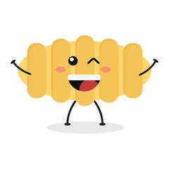 Cute flat cartoon Italian pasta illustration. Vector illustration of cute pasta with a smiling expression.