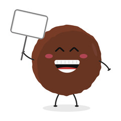 Cute flat cartoon meatball holding a sign illustration. Vector illustration of cute meatball with a smiling expression.