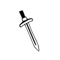 Hand drawn simple medieval sword..Hand drawn magic medieval sword. illustration with esoteric symbols. Isolated on white background.