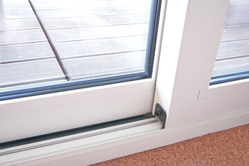 Sliding glass door detail and rail embed in floor