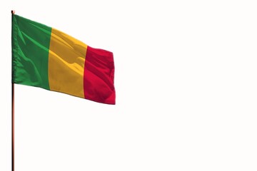 Fluttering Mali isolated flag on white background, mockup with the space for your content.