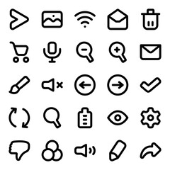 Basic Symbol Line Icon Set - 2 . Arrow, Message, Mail, Update, Volume, Search, Wifi Icon Vector Illustration