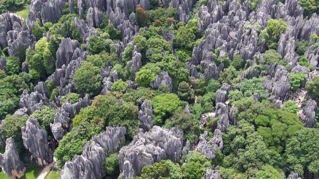 Aerial view of Stone forest located in Kunming China. Drone shot footage 4k(UHD).