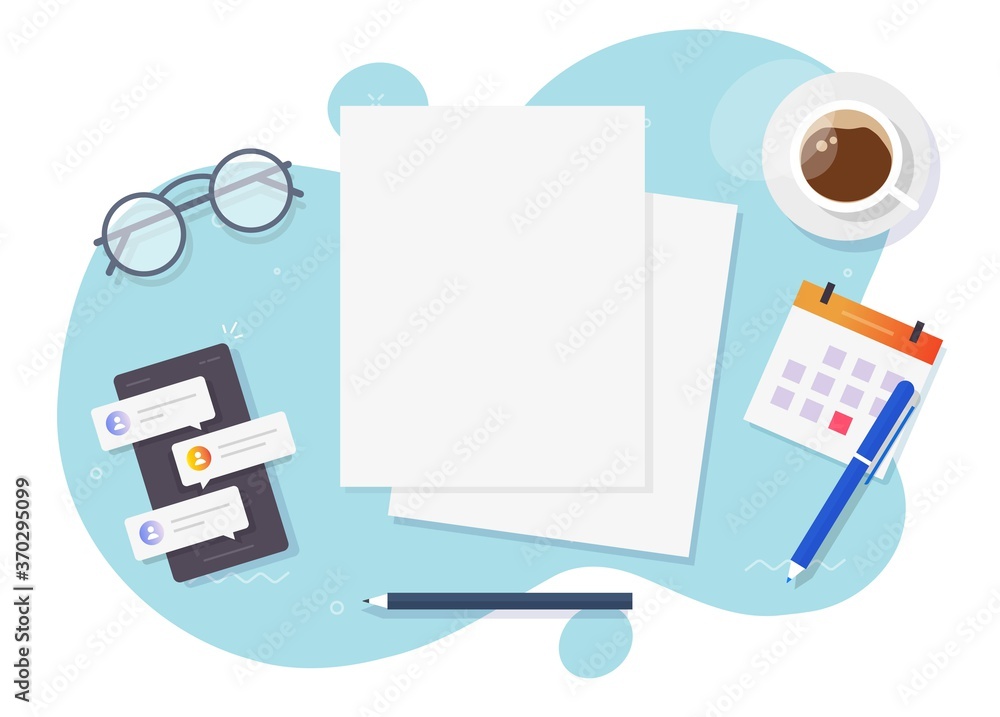 Poster documents blank empty flat lay for copy space text on workplace table desk top view clean paper shee