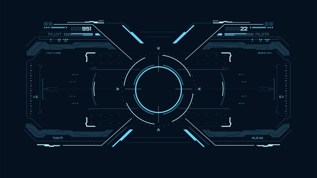 Futuristic Blue User Interface. Sci Fi HUD. UI For Game, Vr. Concept Dashboard Display. Target Element With Touch Screen. Vector Illustration.