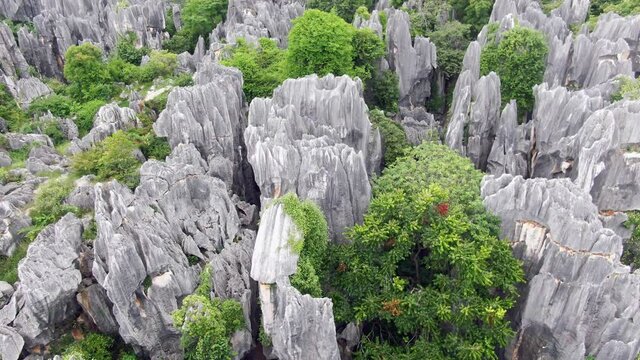 Aerial view of Stone forest located in Kunming China. Drone shot footage 4k(UHD).