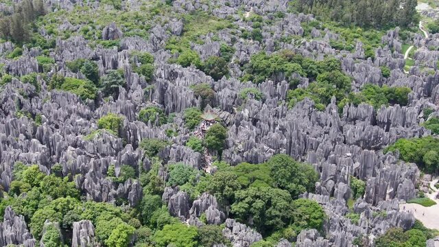 Aerial view of Stone forest located in Kunming China. Drone shot footage 4k(UHD).