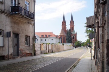 Obraz premium view from the street on the cathedral in Wloclawek in Poland