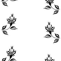 Seamless wallpaper. Black and white background. Flower drawing. Designed for web design, covers, wallpapers, illustrations, wrappers, prints.