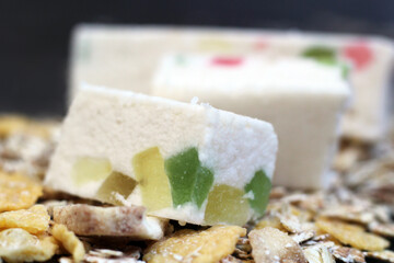 White marshmallow with marmalade crumbs, dessert