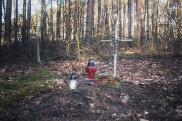 forest grave of an unknown German aviator who died in Poland during World War II