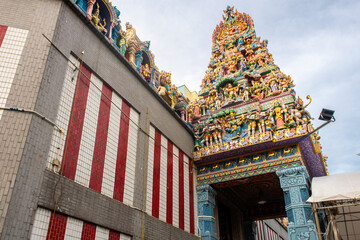 Singapore. Sri Veeramakaliamman Temple dedicated to the Hindu goddess Kali, with richly decorated...