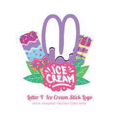 Purple Letter J Delicious Melting Ice Cream Sticks Logo on White Background. Vector Flat Modern Style. Colorful Logo in Cartoon Style Illustration for Ice Cream Shop Café and Restaurant
